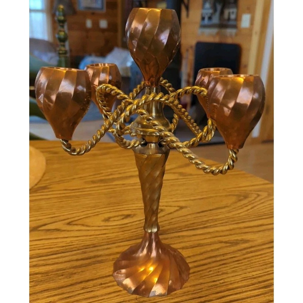 Antique Copper Brass Metalware Candelabra 1850-1899 - 5 Arm Candle Holder ORNATE